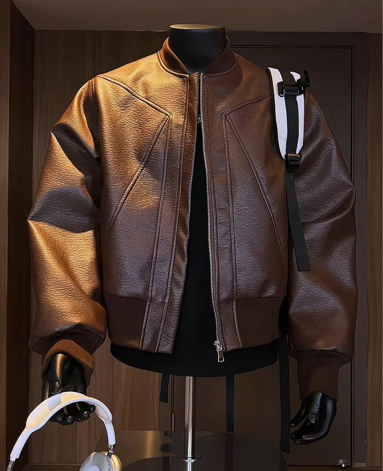 Men's Retro PU Leather Motorcycle Jacket With Zipper