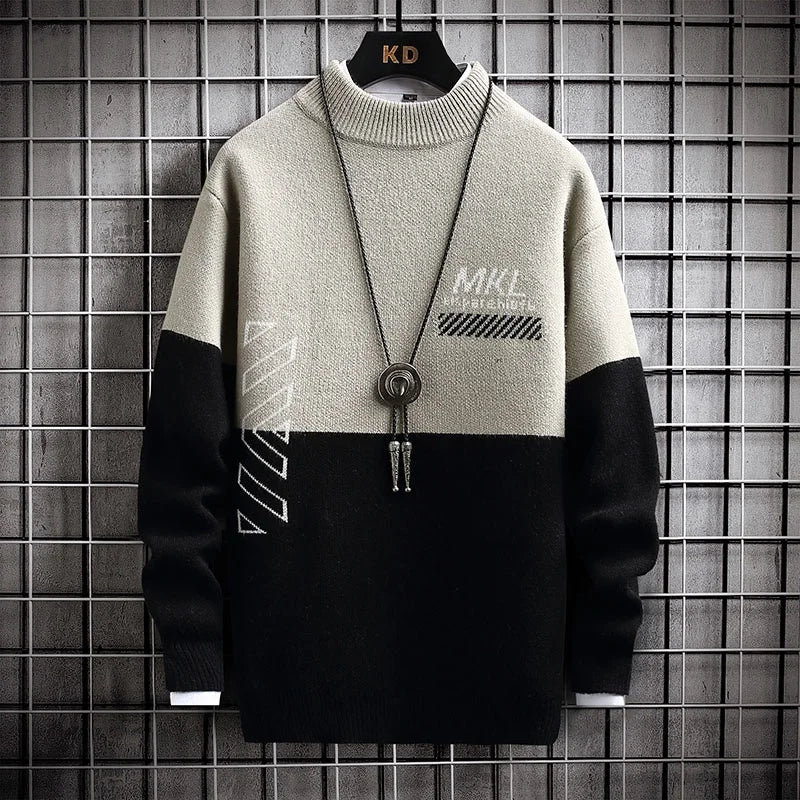 Men's Solid Knit Pullover Sweater – Casual Warm O-Neck