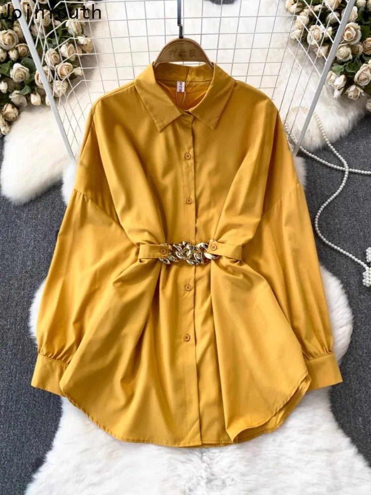 Women’s Long Sleeve Vintage Shirt Blouse Slim Fit
