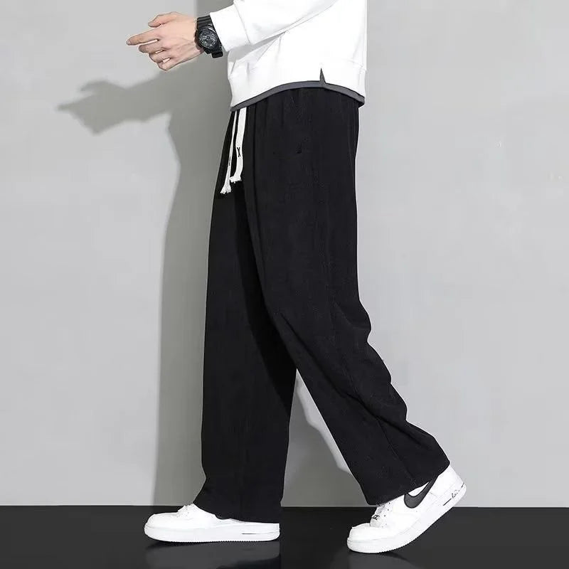 Men’s Fleece Corduroy Casual Pants With Elastic Waist