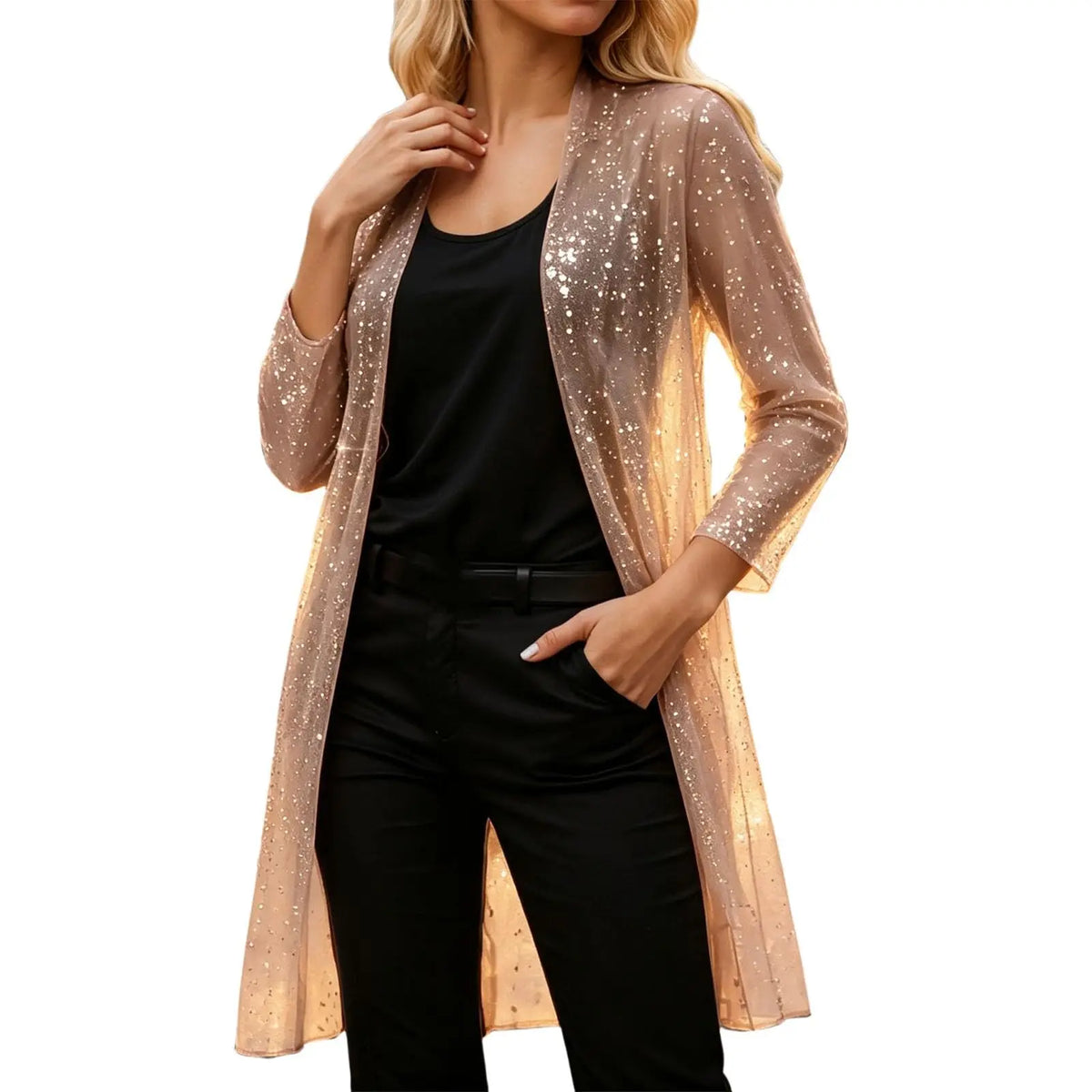 Women’s Sequin Mesh Kimono Cardigan Cover Up