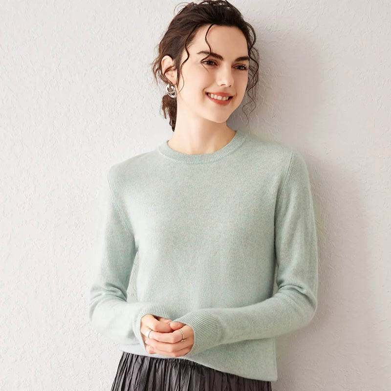hua lv se Color Women’s Cashmere Knit Sweater Crew Neck Long Sleeve