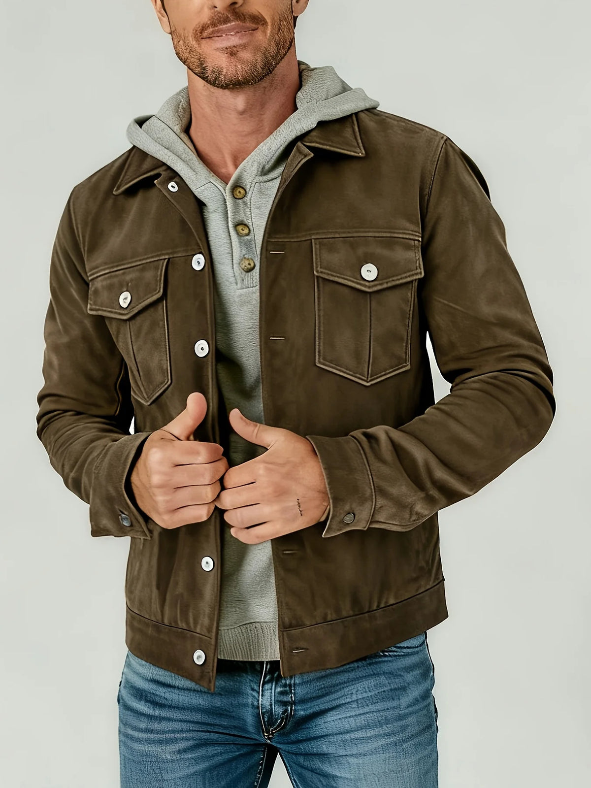 Men's Vintage Suede Trucker Jacket With Pockets