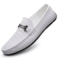WHITE Color Men's Genuine Leather Loafers With Metal Buckle Comfort