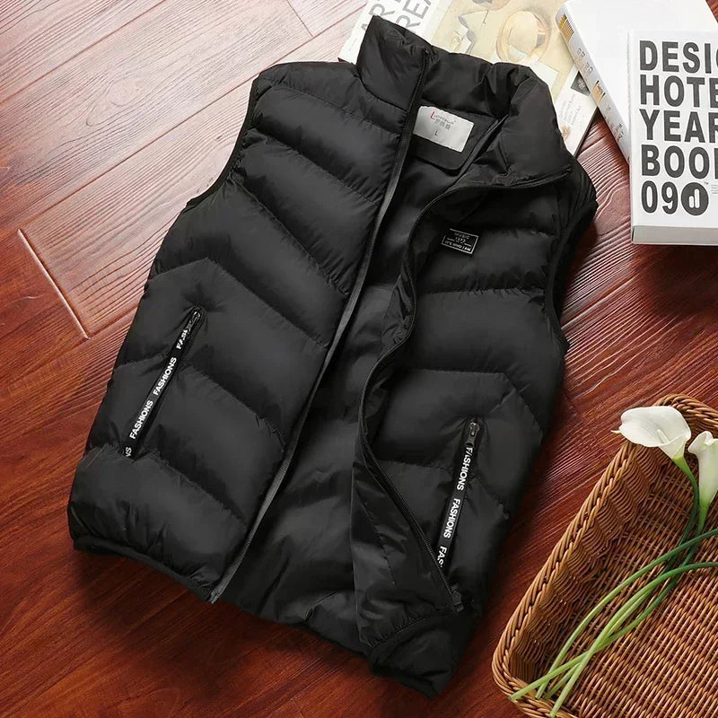 Men's Winter Padded Vest Jacket With Stand Collar