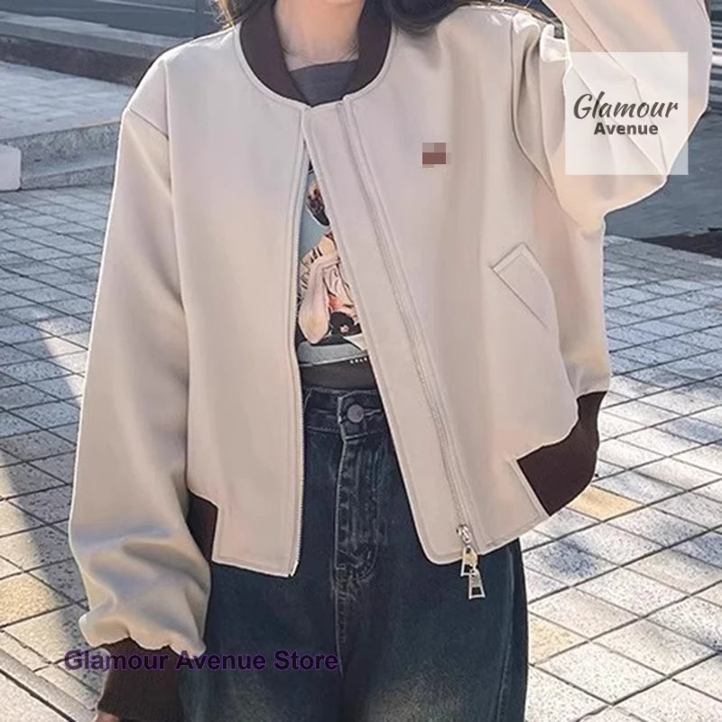 Women’s Baseball Bomber Jacket Casual Zip-Up Top