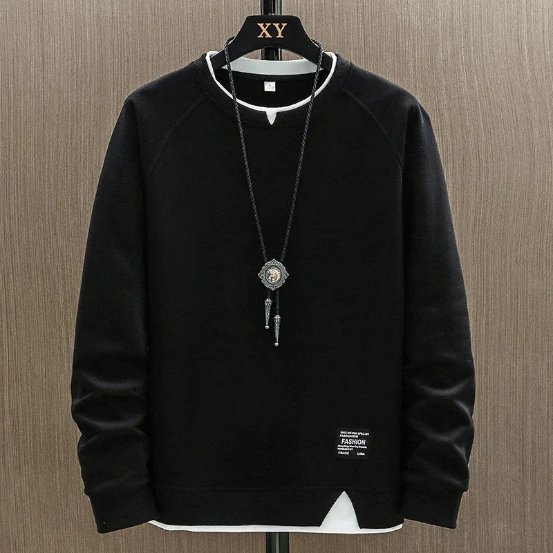 Men’s Patchwork Fake Two-Piece Casual Sweatshirt
