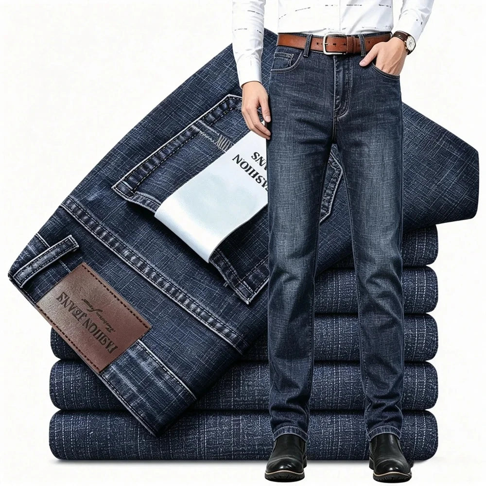 Men's Slim Straight Stretch Jeans Classic Blue Black