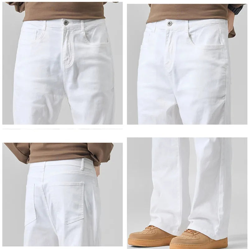 Men’s Extra Long White Straight Leg Jeans