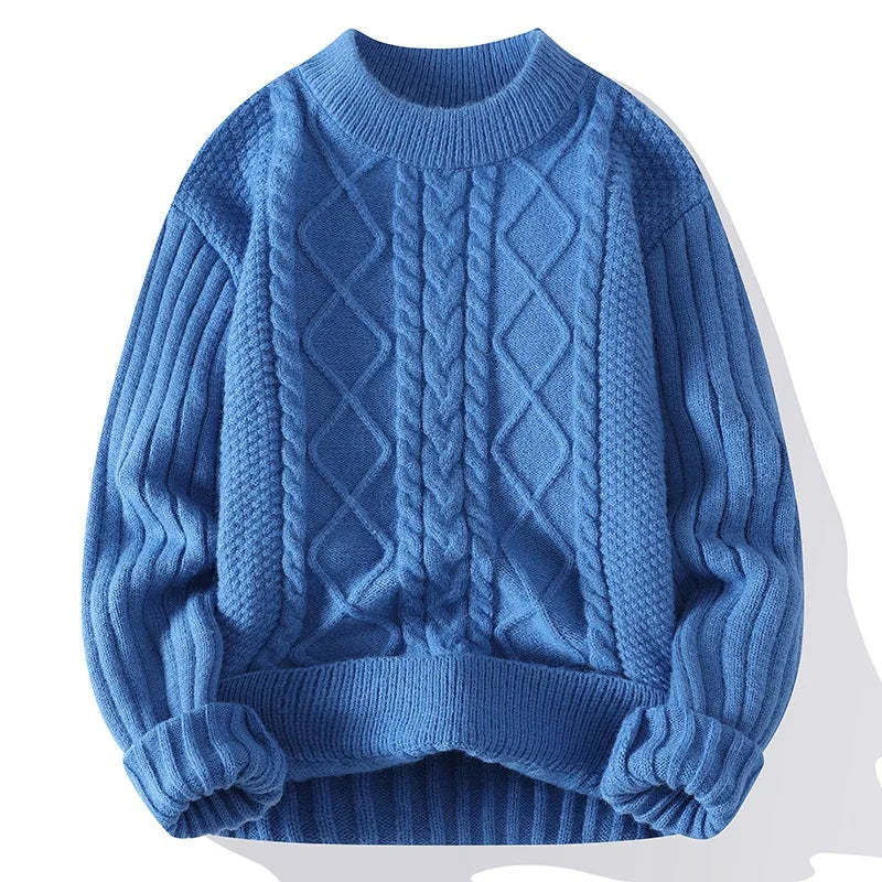 Men's Knit Pullover Sweater With Distressed Mock Neck