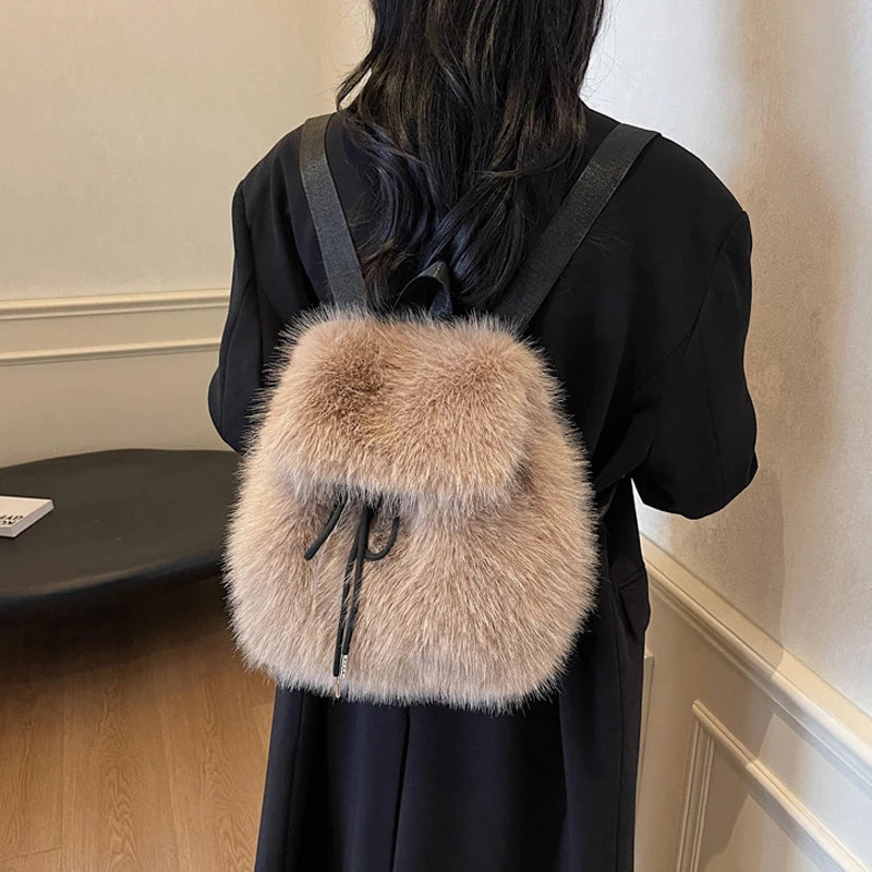 Women’s Plush Faux Fur Backpack With Softback Design