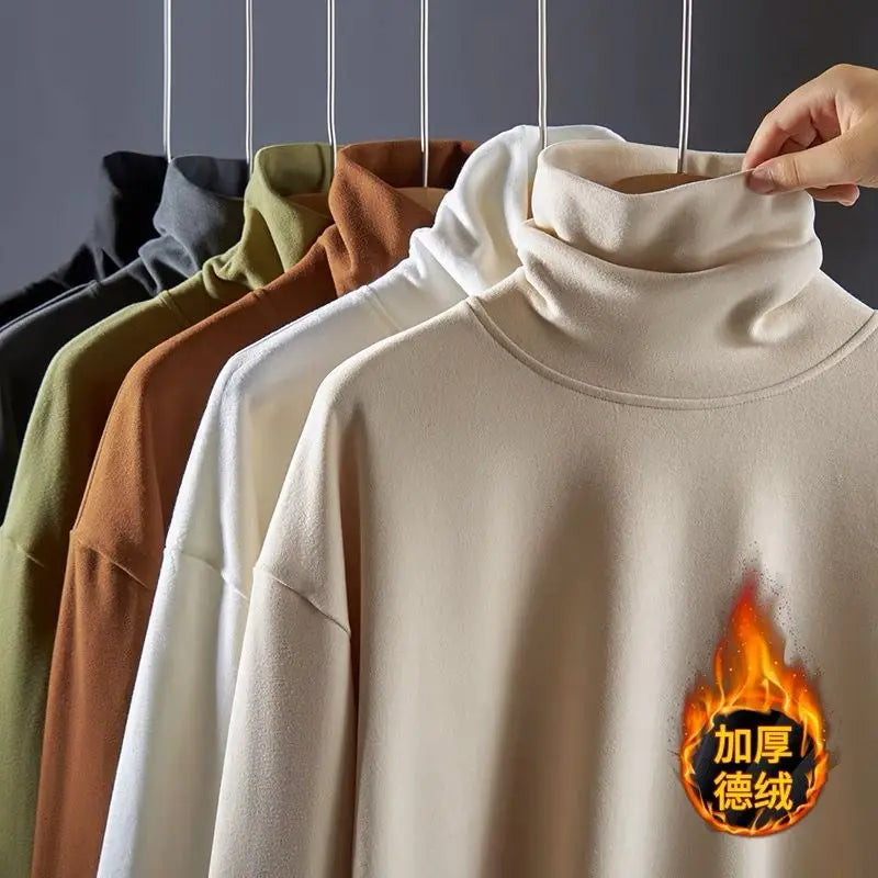 Men's Thick Fleece Turtleneck Knit Top For Winter