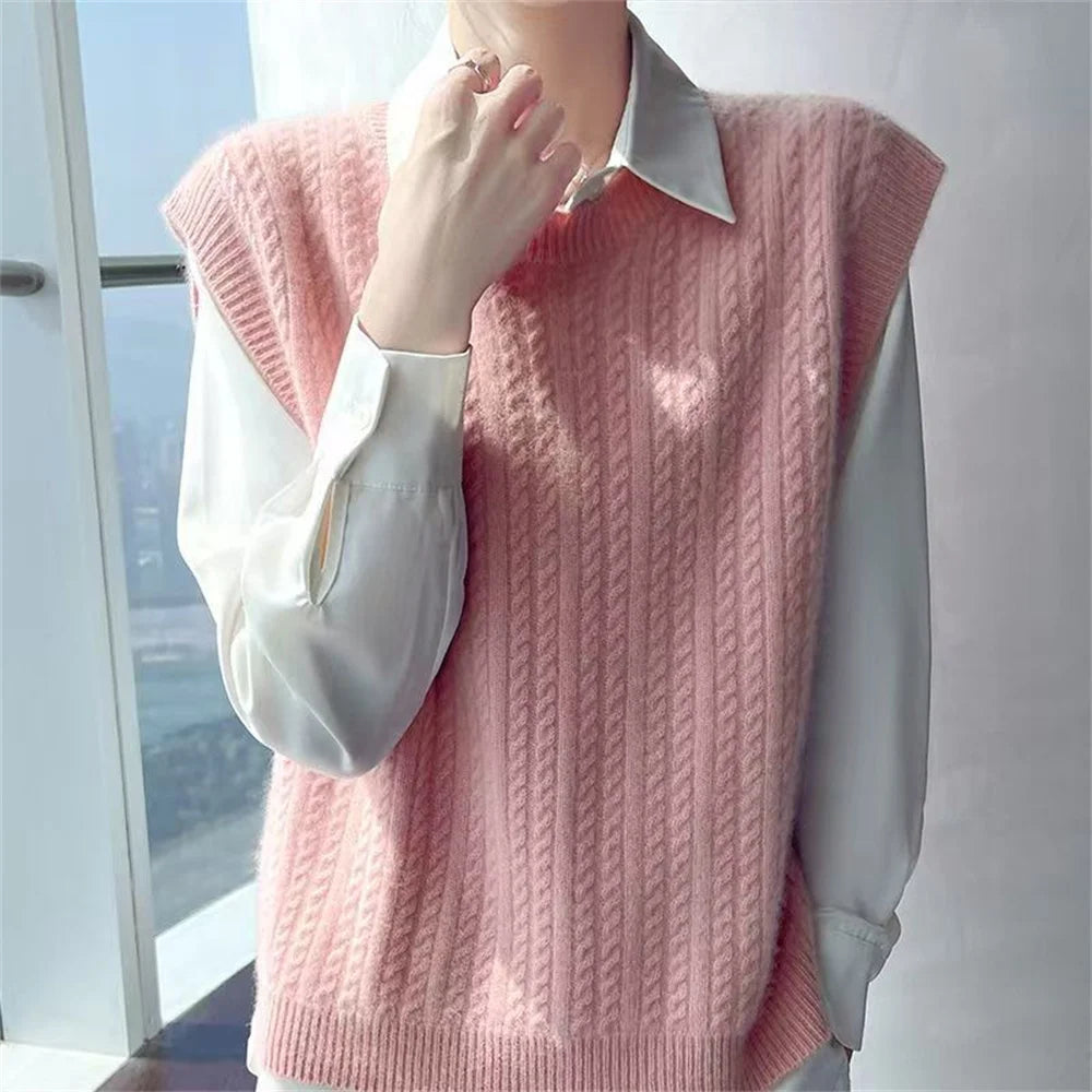 Women’s Knitted Sweater Vest O-Neck Solid Vintage Style