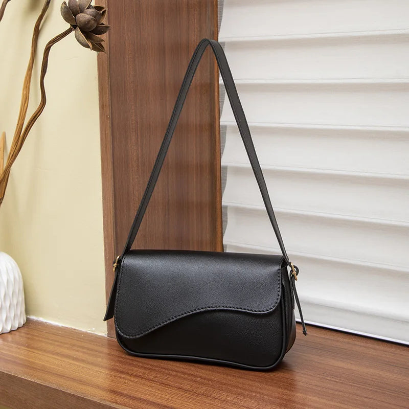 Black Color Retro PU Underarm Shoulder Bag for Women – Soft Satchel