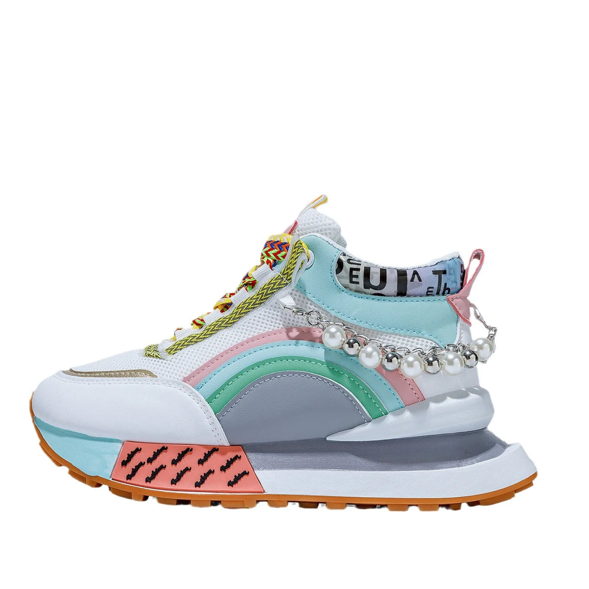 Pearl Embellished Chunky Sneakers for Casual Walking