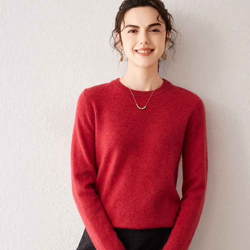 Women’s Cashmere Knit Sweater Crew Neck Long Sleeve