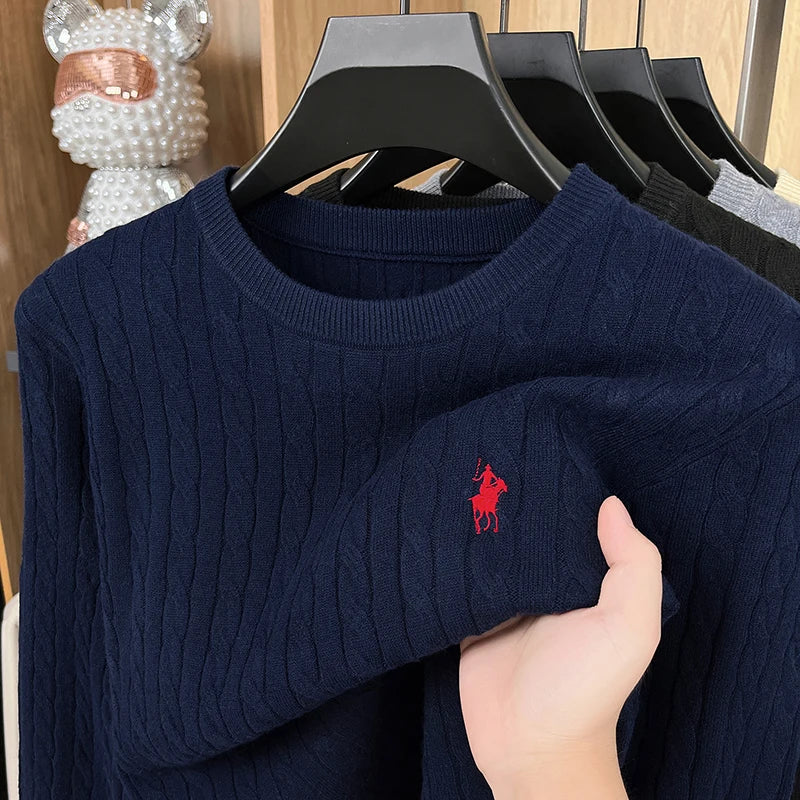 Men’s Casual Knit Sweater with Embroidered Animal Design