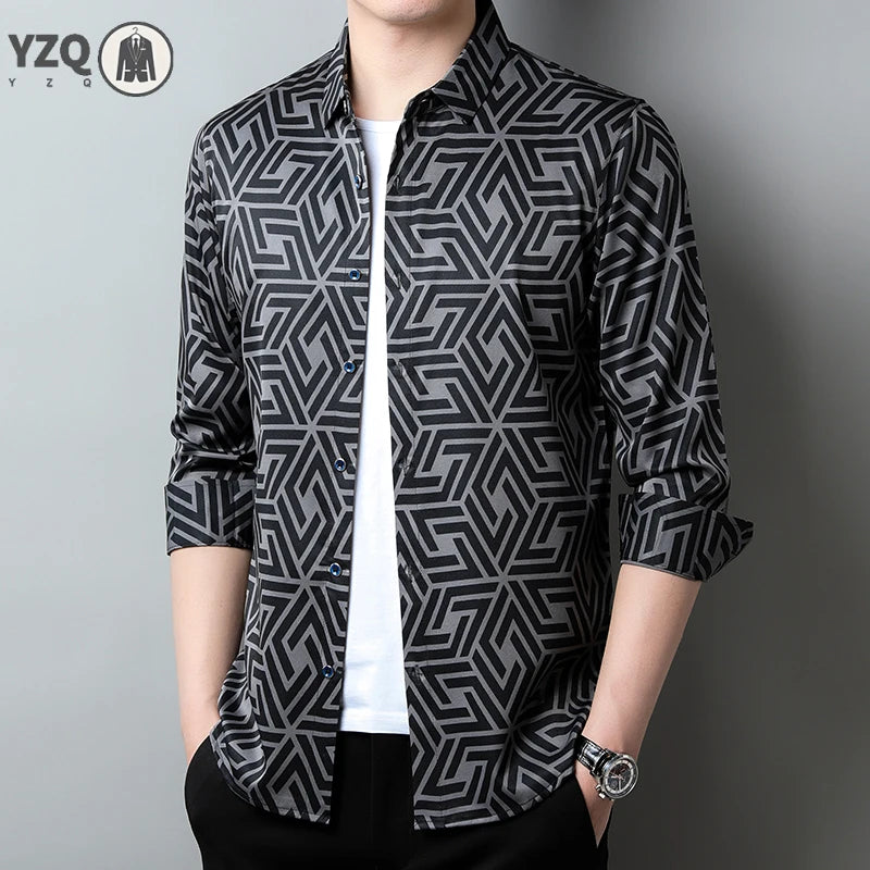 Men's Casual Printed Shirt – Long Sleeve Smart Style