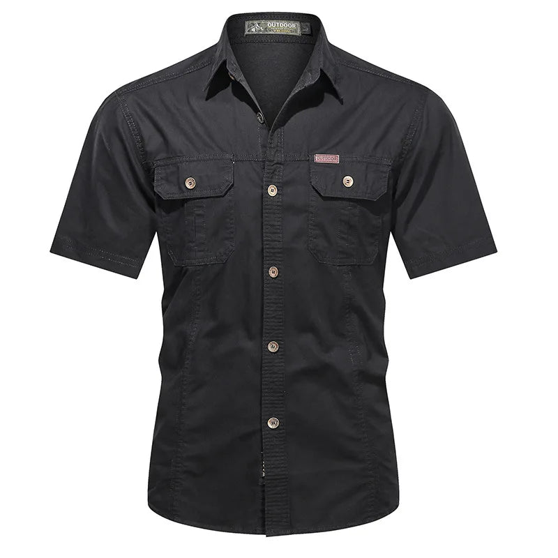 Men’s Casual Cargo Shirt Short Sleeve Button-Up