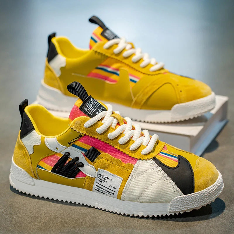 yellow Color Men’s Canvas Casual Sneakers – Lightweight Breathable Style