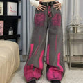 GRAY Color Women’s Graffiti Patchwork Wide Leg High Street Jeans