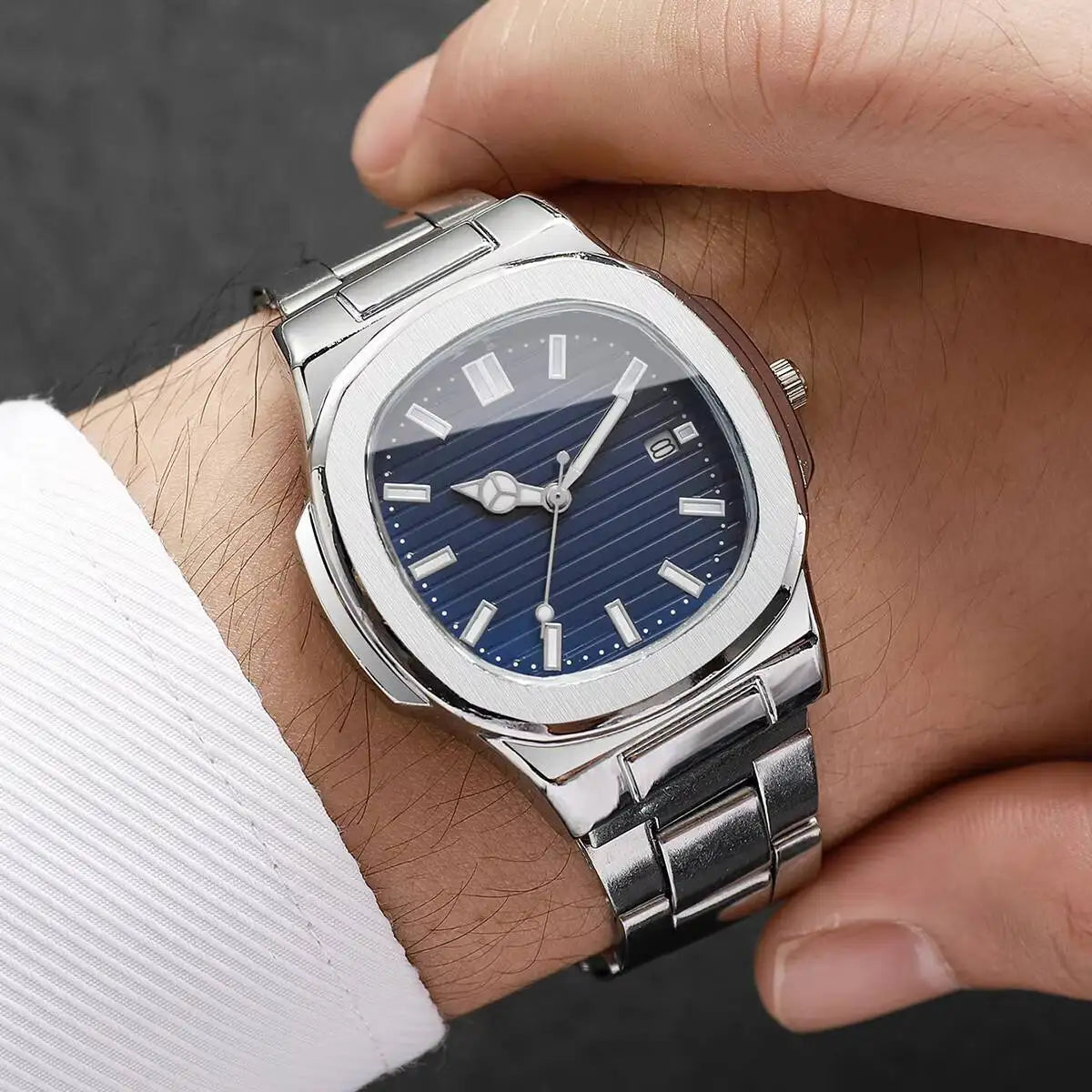 Men’s Square Dial Quartz Watch With Metal Bracelet