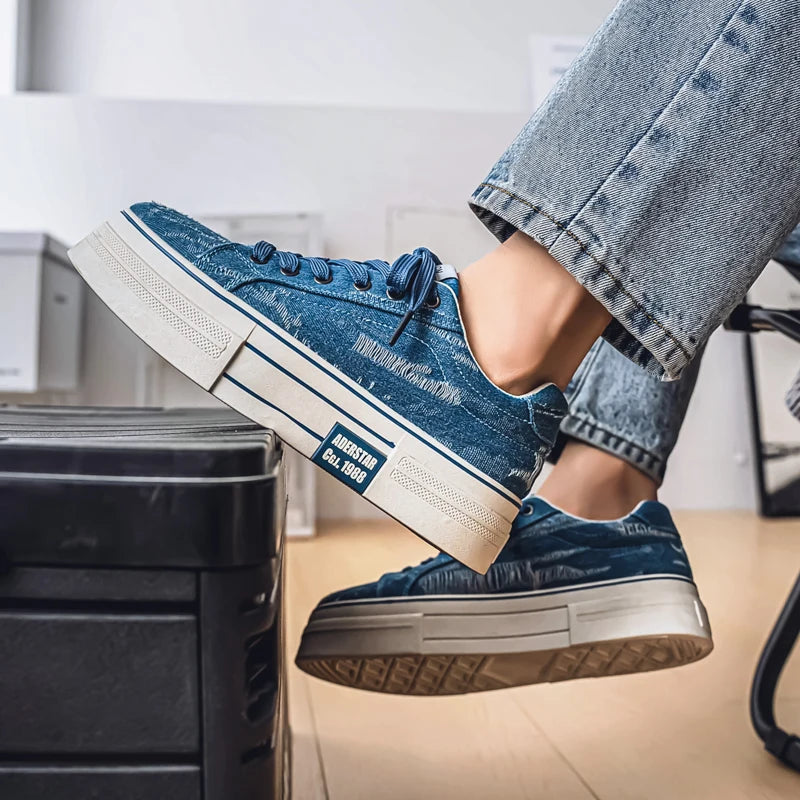 Men’s Casual Patchwork Sneakers – Breathable Denim