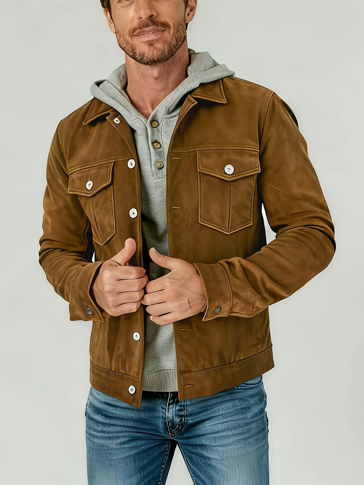 Men's Vintage Suede Trucker Jacket With Pockets