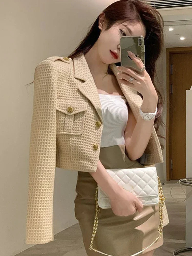 Women’s Cropped Tweed Blazer Jacket For Office & Casual