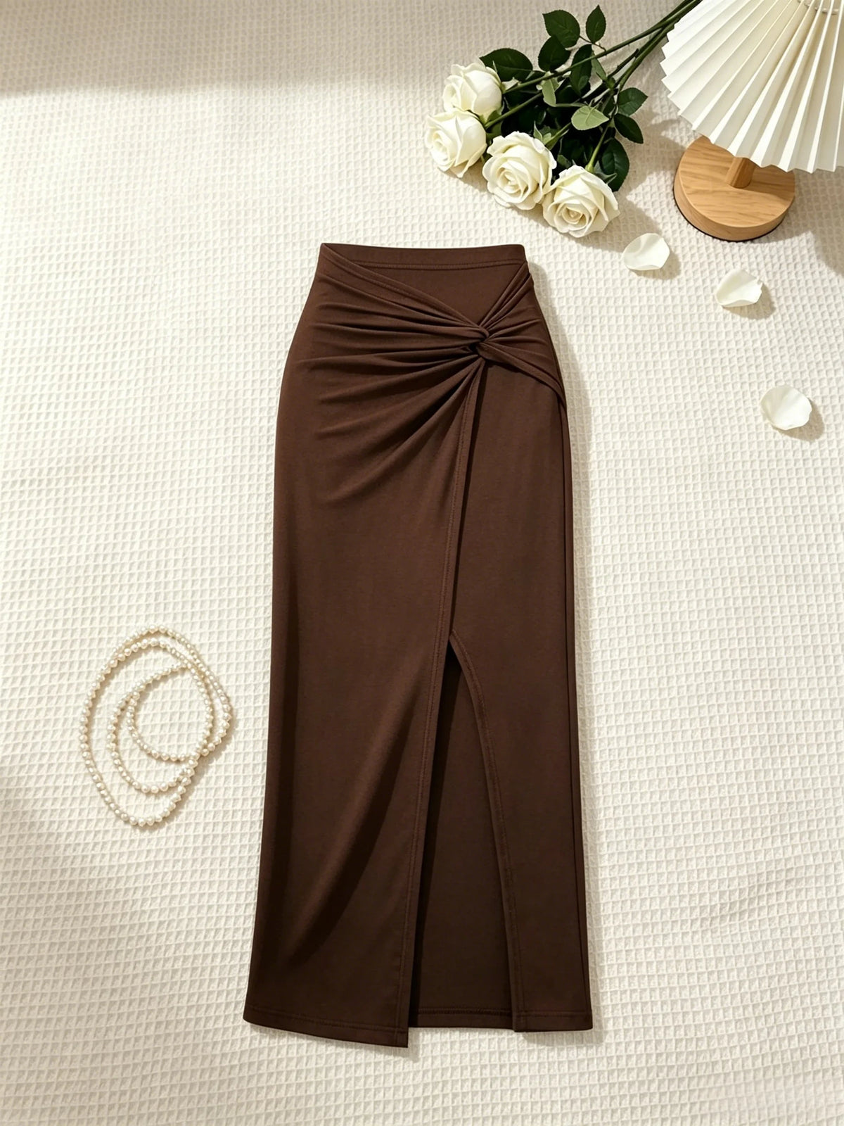 Women’s Strapless Bodycon Two-Piece High Slit Midi Skirt Set