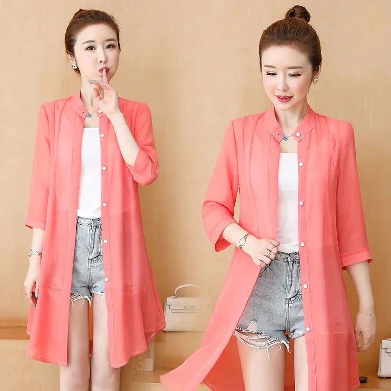 Rose pink Color Women’s Chiffon Sun Protection Cardigan Jacket