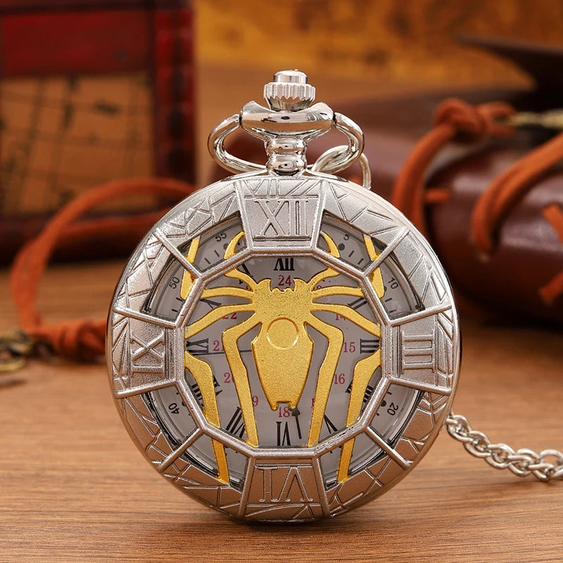 Vintage Spider Skeleton Quartz Pocket Watch Necklace