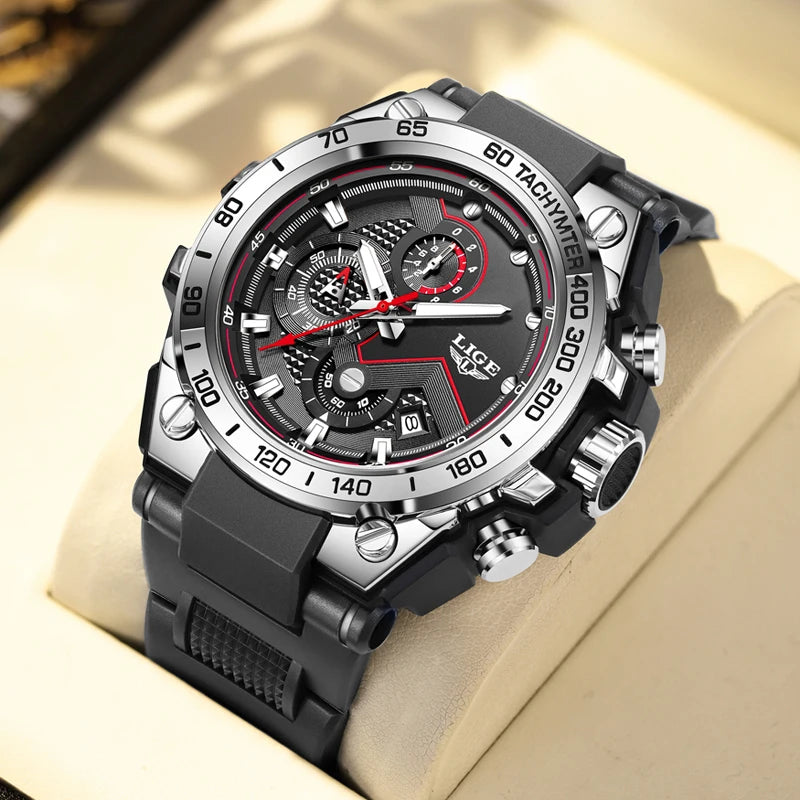 Silver Color Men’s Military Sports Watch Quartz With Rubber Strap
