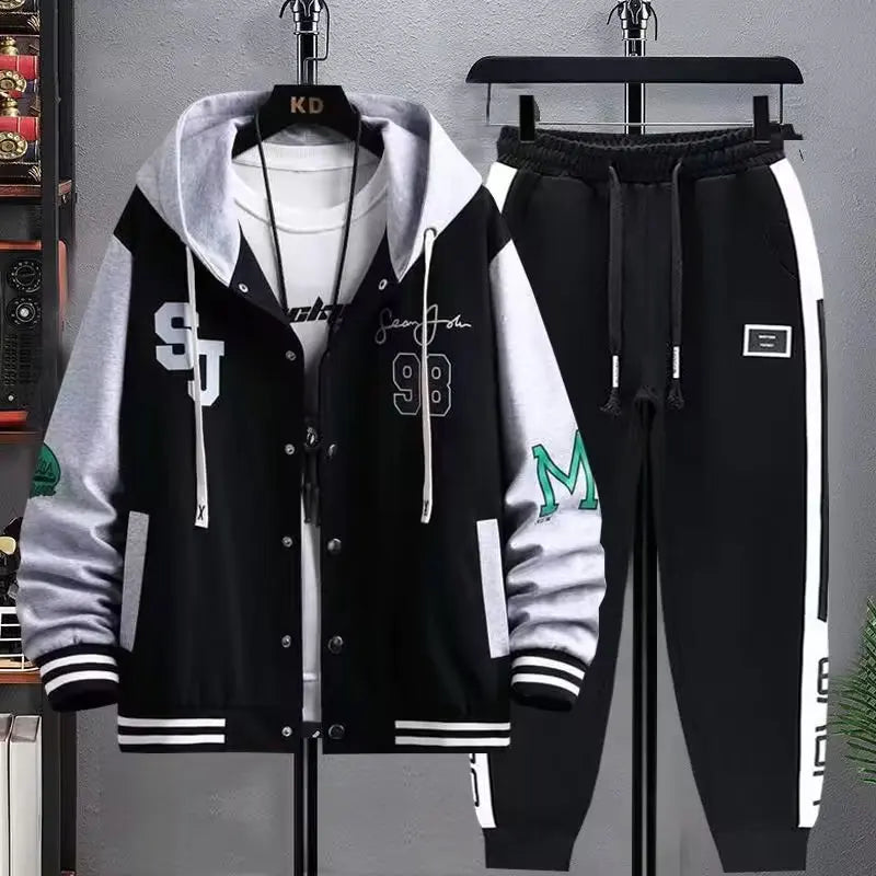 KS05-Black Color Men’s Korean Style Hoodie Tracksuit Set With Sweatpants