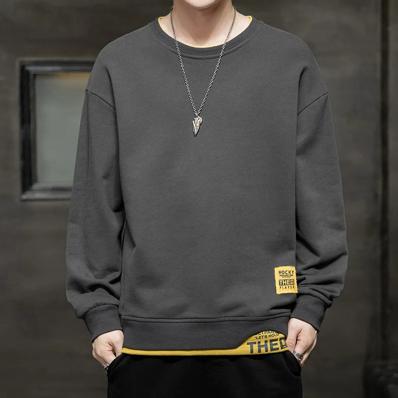Men’s Patchwork Sweatshirt – Casual Long Sleeve Top