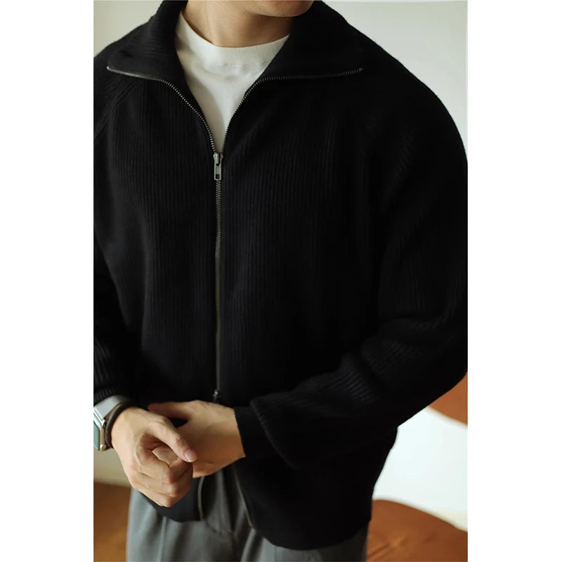 Men’s Zip-Up Knitted Cardigan – Warm Anti-Pilling Design