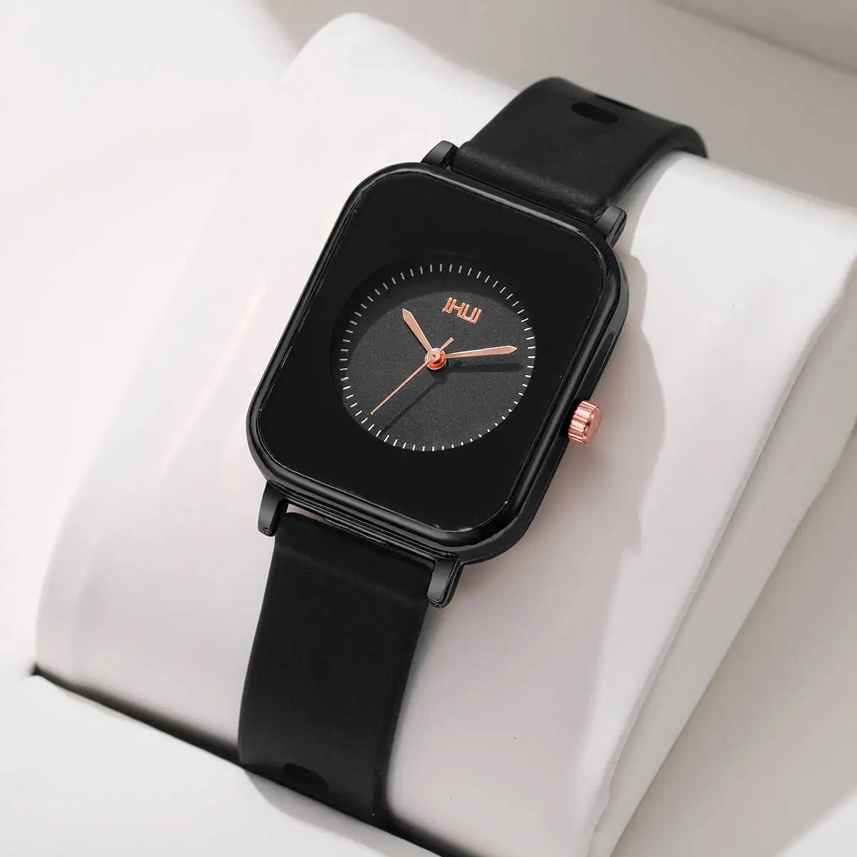 Black Black No Box Color Women’s Rectangle Quartz Watch With Silicone Strap