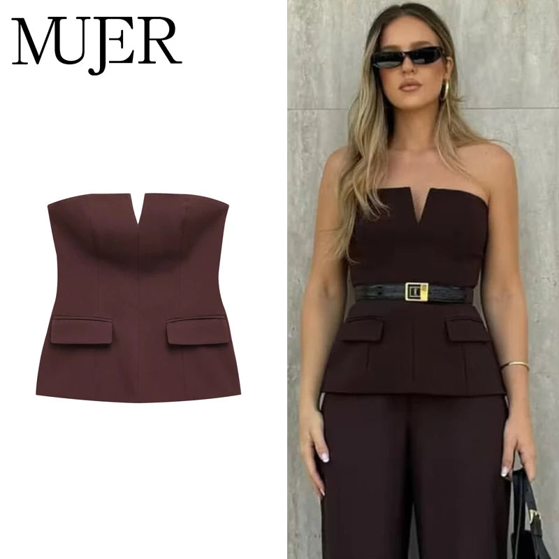 Women’s Strapless Tube Crop Top Backless Short Bustier