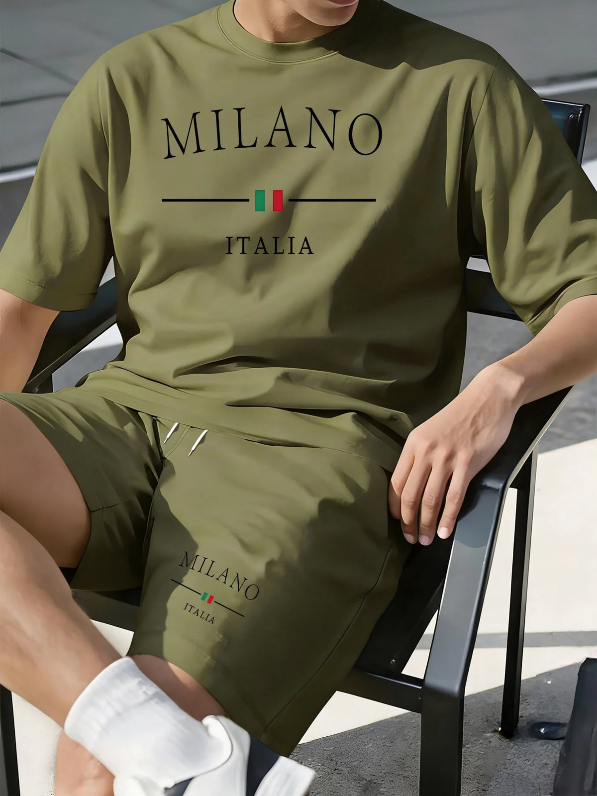 Men's Casual Sports Short Set With Printed T-Shirt
