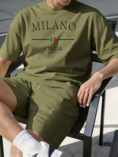 Men's Casual Sports Short Set With Printed T-Shirt