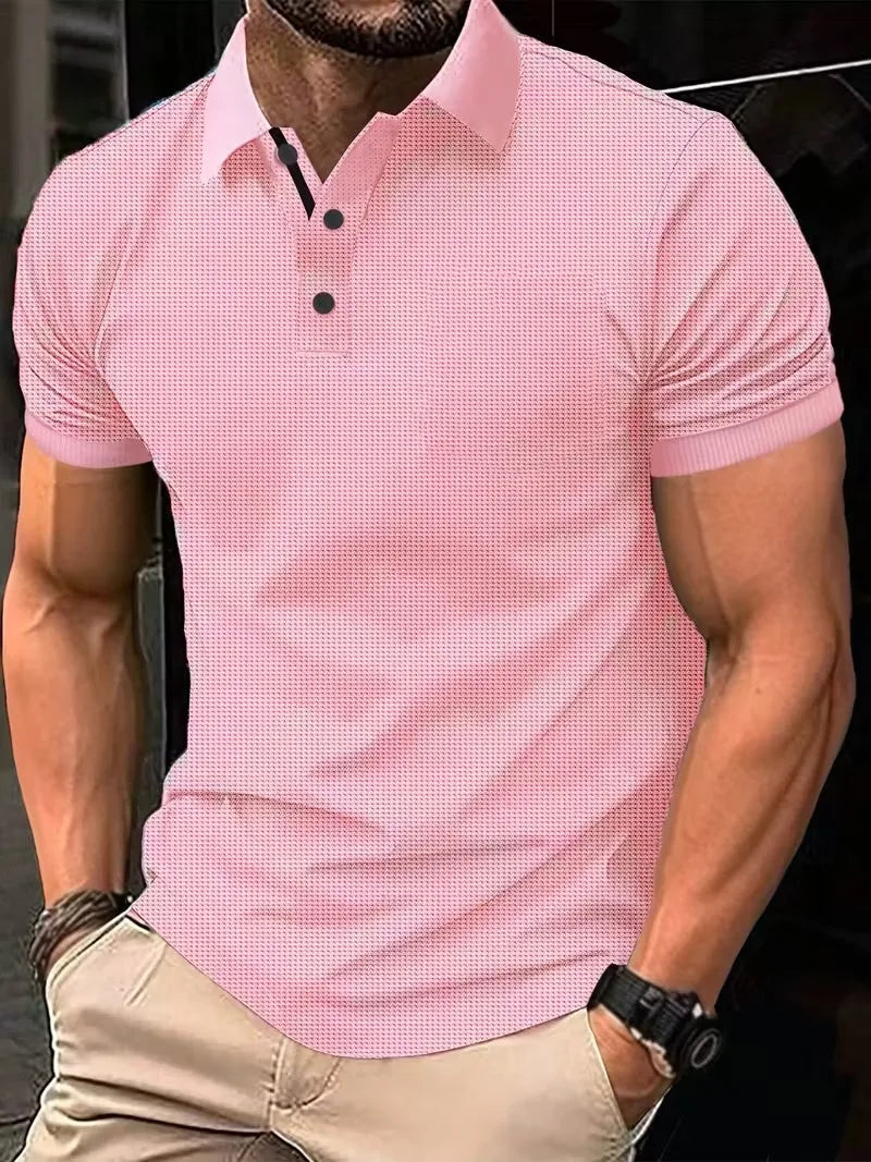 Men's Striped Polo Shirt Short Sleeve Casual Top