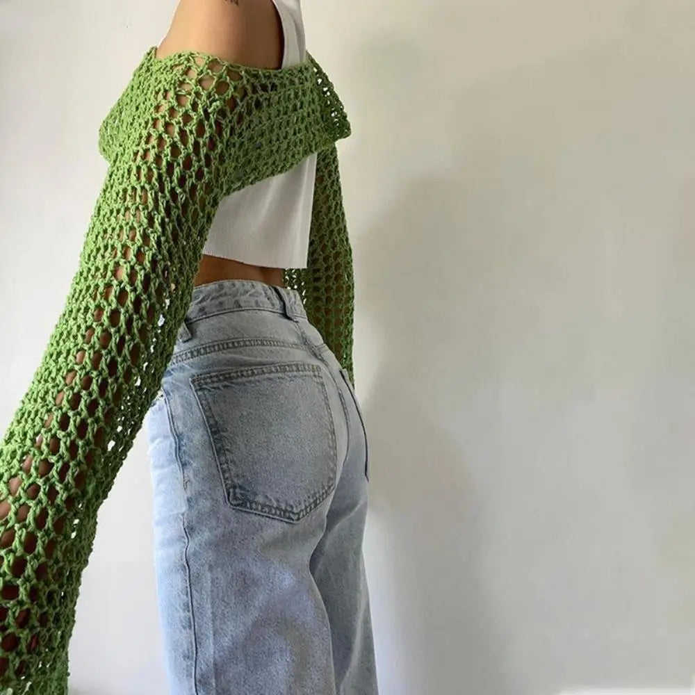 Women’s Crochet Sleeve Shrug Sweater Crop Top