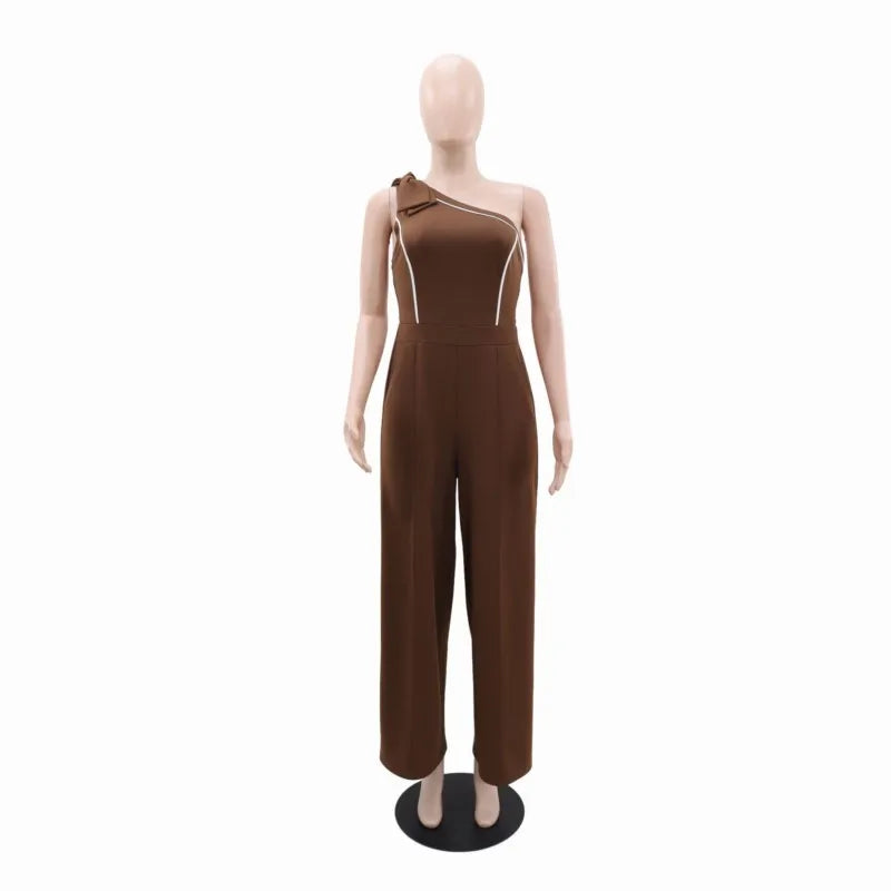 Women’s One-Shoulder Wide-Leg Jumpsuit With Bow