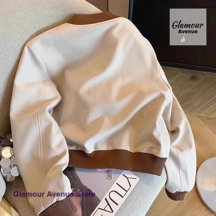 Women’s Baseball Bomber Jacket Casual Zip-Up Top