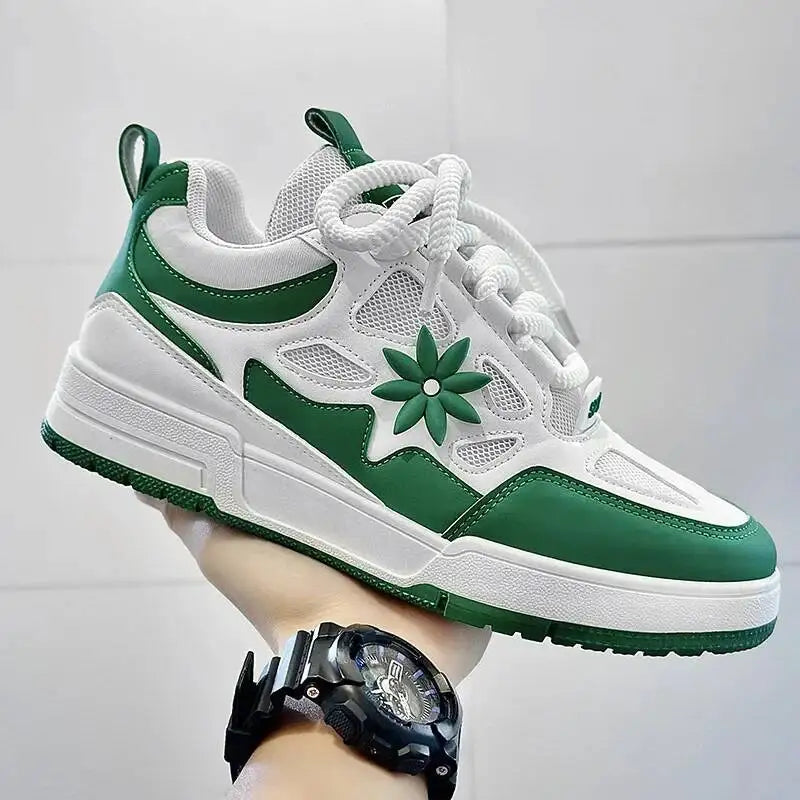 Men's Leather High-Top Skate Sneakers Mesh Breathable