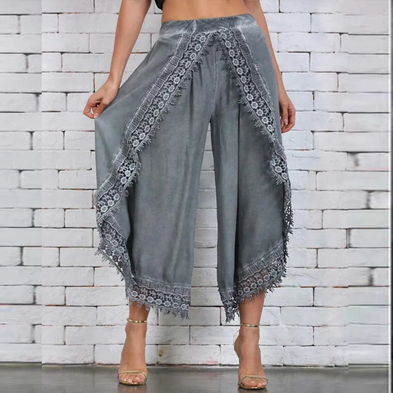 Women’s Lace Wide Leg Pants Loose High Waist Casual