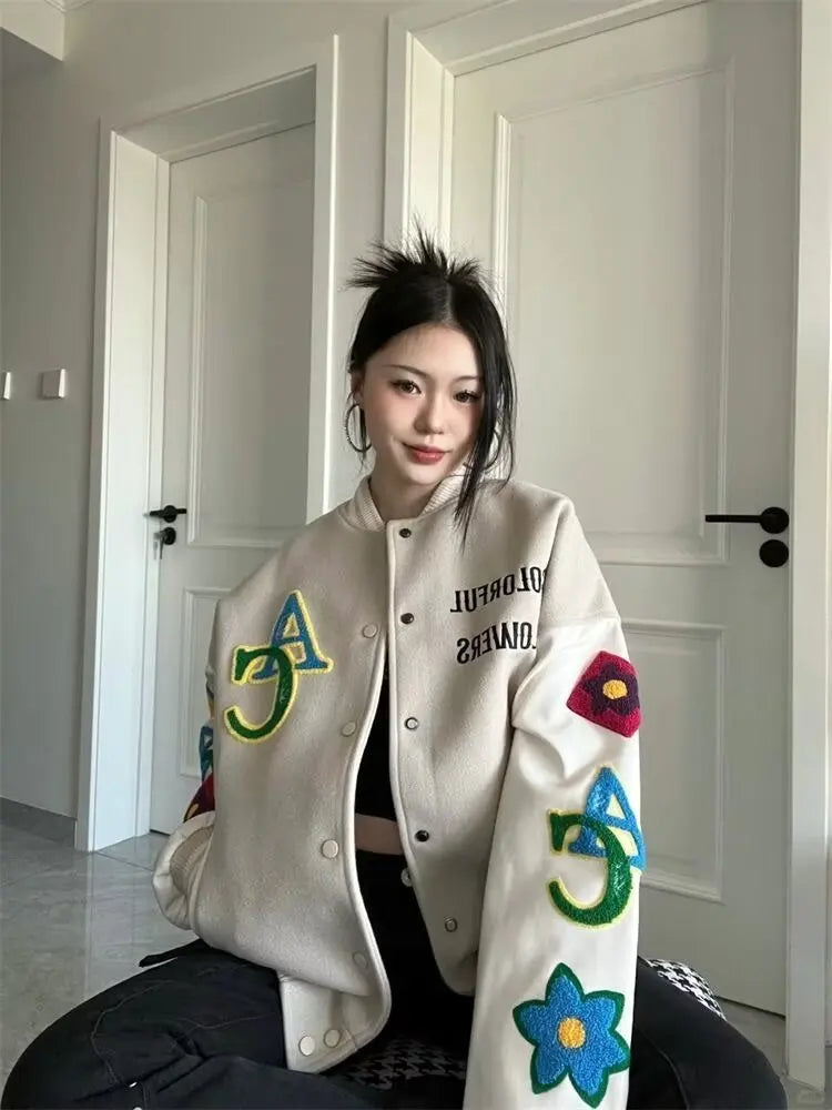 Retro Embroidered Baseball Jacket Women’s Streetwear Coat