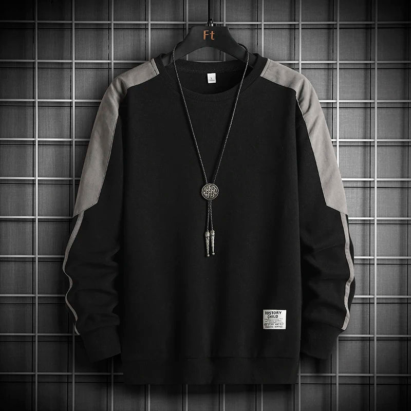 Men’s Patchwork Pullover Sweatshirt Casual Streetwear