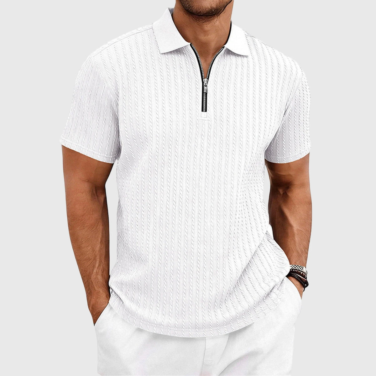 Men's Textured Half Zip Casual Short Sleeve Shirt