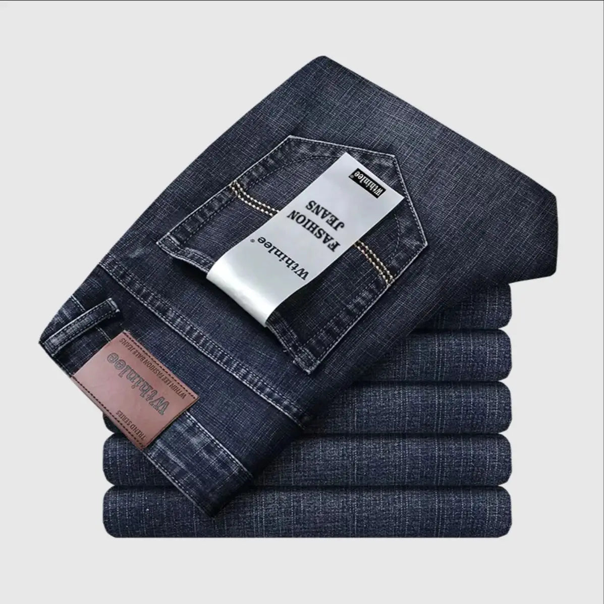 Navy blue Color Men's Straight Fit Business Jeans Classic Denim Pants